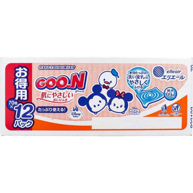 グーン 肌にやさしいおしりふき ディズニーツムツムデザイン 詰替用 70枚×12個パック 2セット 送料無料-3