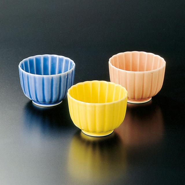 和食器 菊型深口珍味入 ブルー 黄 ピンク 美濃焼 4セット 送料無料-3