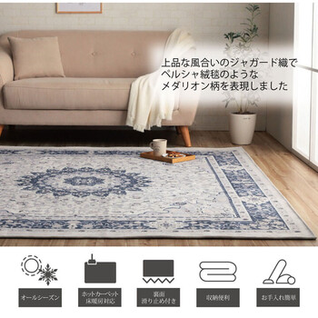 ラグ 約200×250cm 手洗い ジャガード織 メダリオン柄 床暖房 ホットカーペット対応 シンフォニー 送料無料-0
