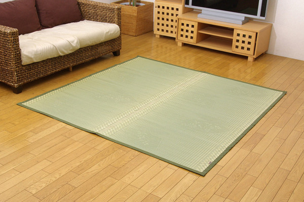 カーペット 純国産 イ草花ござカーペット 約174×174cm 扇 送料無料-5