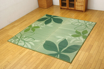 ラグ リーフ柄 い草ラグカーペット 約191×191cm NSプラハ 裏 滑りにくい加工 送料無料-9