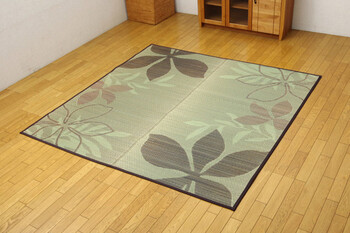 ラグ リーフ柄 い草ラグカーペット 約191×191cm NSプラハ 裏 滑りにくい加工 送料無料-8