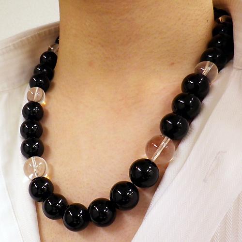 大粒オニキス メンズネックレス 送料無料-1