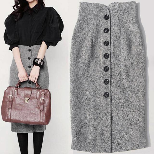 タイトスカート ひざ丈 ハイウエスト ツイード ミモレ丈 送料無料 即日発送-4