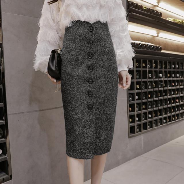 タイトスカート ひざ丈 ハイウエスト ツイード ミモレ丈 送料無料 即日発送-7