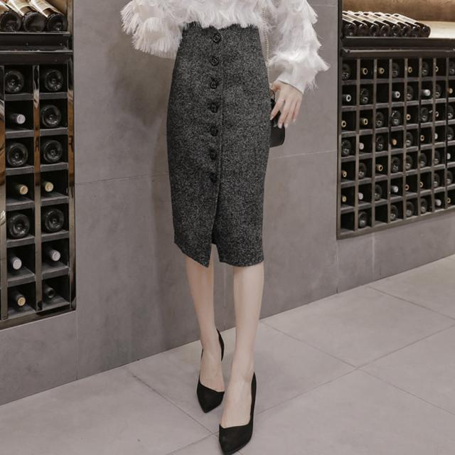 タイトスカート ひざ丈 ハイウエスト ツイード ミモレ丈 送料無料 即日発送-8