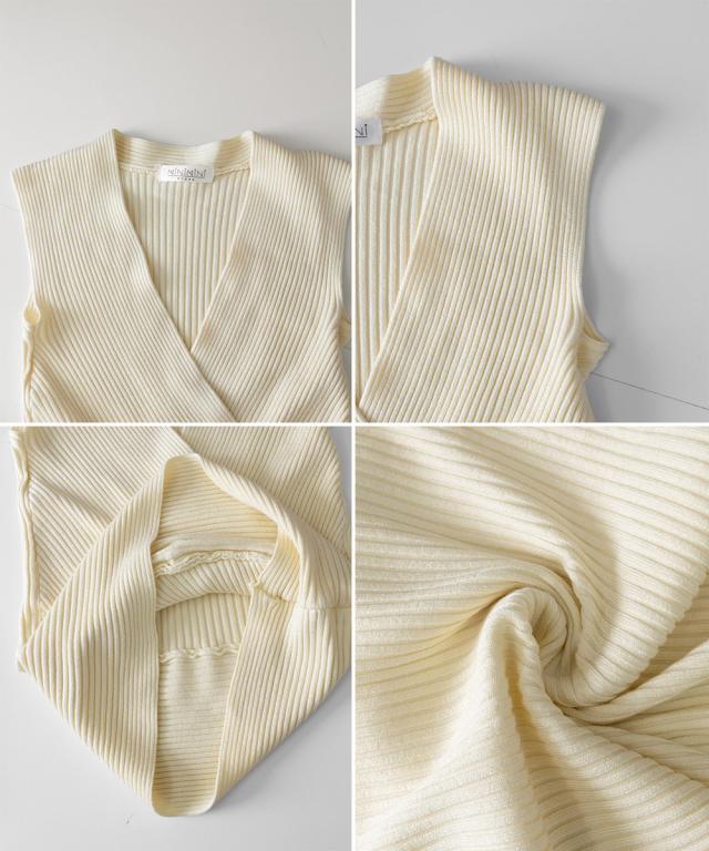 サマーニット ノースリーブ Vネック リブ編み 送料無料 即日発送-3