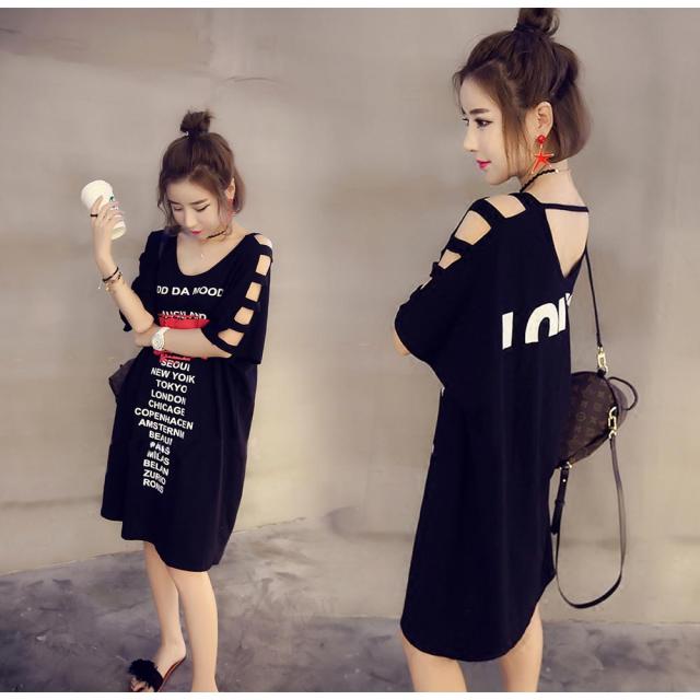 ワンピース チュニック ワンピース 膝丈 5分袖 送料無料 即日発送-6