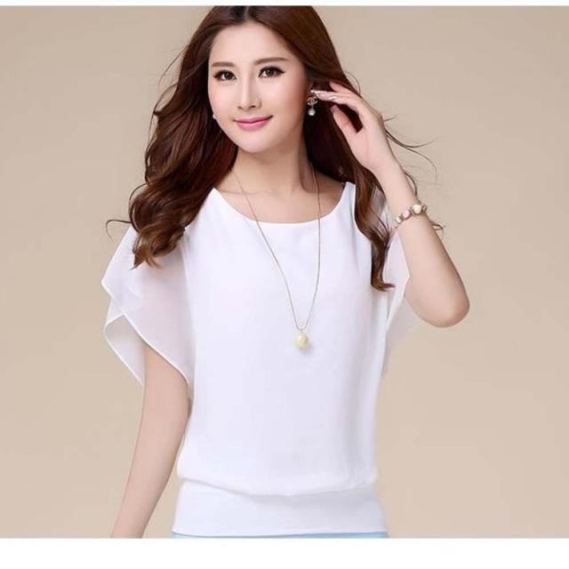 シフォンブラウス 半袖 ラウンドネック ドルマンスリーブ トップス 無地 送料無料 即日発送-6