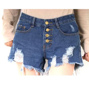 デニム ショートパンツ ハイウエストダメージ ジーンズ 送料無料 即日発送-5