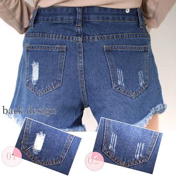 デニム ショートパンツ ハイウエストダメージ ジーンズ 送料無料 即日発送-6