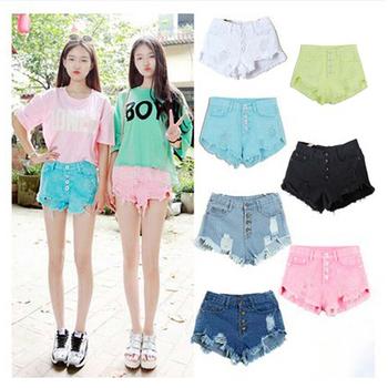 デニム ショートパンツ ハイウエストダメージ ジーンズ 送料無料 即日発送-8