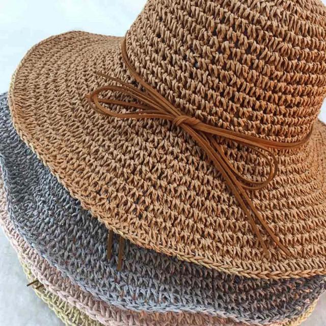 麦わら帽子 折たたみ つば広 ハット UVカット 細リボン 送料無料 即日発送-2
