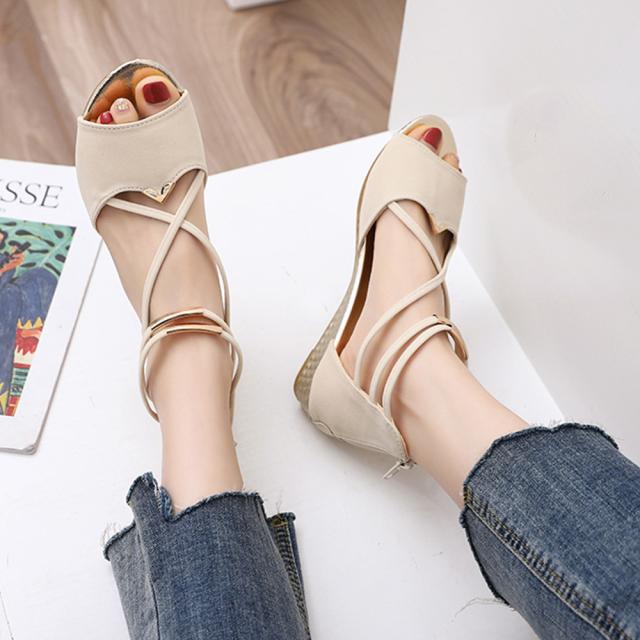 サンダル 歩きやすい ウェッジソール バックファスナー ローヒール 送料無料 即日発送-4