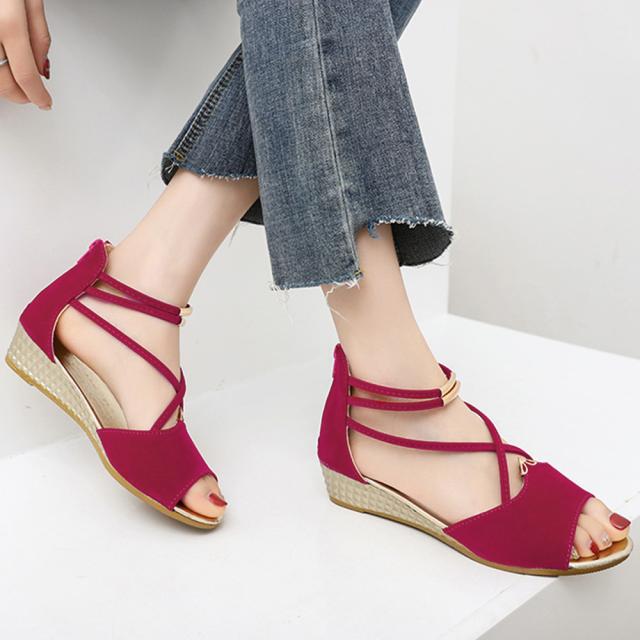 サンダル 歩きやすい ウェッジソール バックファスナー ローヒール 送料無料 即日発送-8