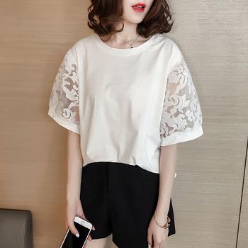 ブラウス 着やせ 刺しゅうレース トップス 切替え ボリューム袖 カットソー 送料無料 即日発送-4