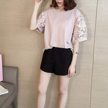 ブラウス 着やせ 刺しゅうレース トップス 切替え ボリューム袖 カットソー 送料無料 即日発送-8