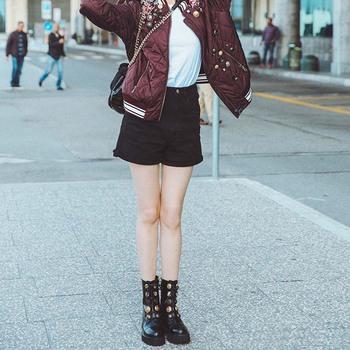 ハイウエスト デニムショートパンツ レディース 夏 ベルト付き ショーパン ロールアップ 送料無料 即日発送-4