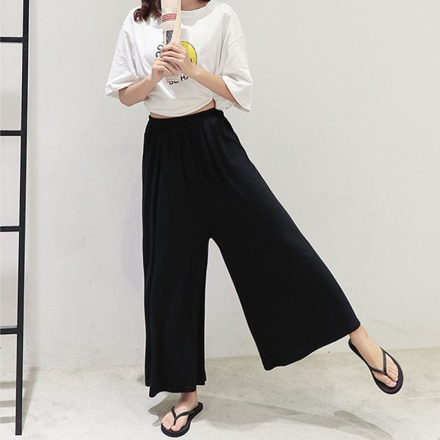 ワイドパンツ ガウチョパンツ スカーチョ ゆったり パンツ ウエストゴム 送料無料 即日発送-4