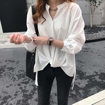 スキッパー シャツ レディース スキッパーブラウス Vネック トップス 七分袖 ブラウ 送料無料 即日発送-2