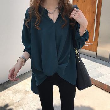 スキッパー シャツ レディース スキッパーブラウス Vネック トップス 七分袖 ブラウ 送料無料 即日発送-6