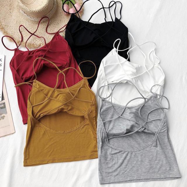 背中あき キャミソール パッド付き バックオープン バッククロス キャミソール 送料無料 即日発送-3