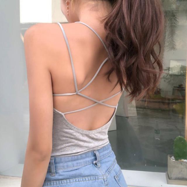 背中あき キャミソール パッド付き バックオープン バッククロス キャミソール 送料無料 即日発送-5