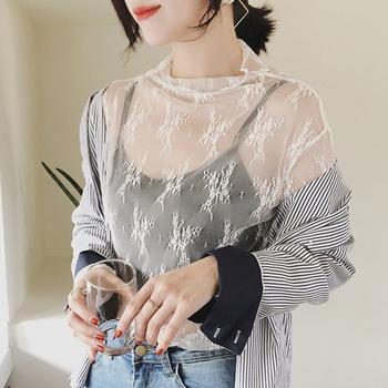 レース チュール トップス レディース ハイネック レースインナー シースルー 長袖 送料無料 即日発送-2