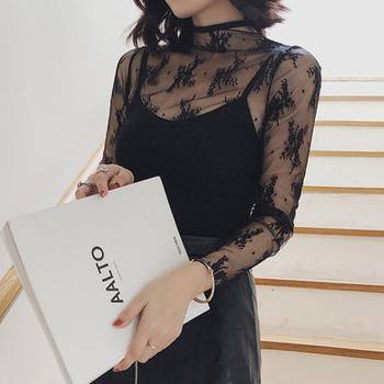 レース チュール トップス レディース ハイネック レースインナー シースルー 長袖 送料無料 即日発送-4