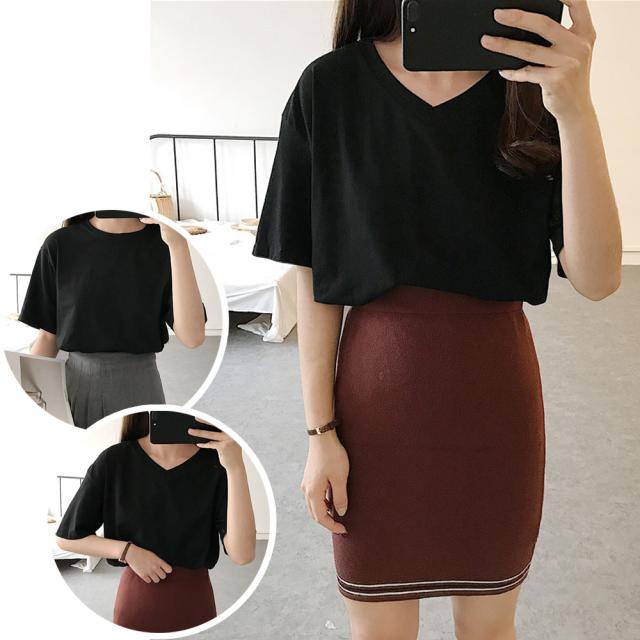 Tシャツ レディース 半袖 カジュアル 無地 くすみ ラウンドネック カットソー 半袖 送料無料 即日発送-9