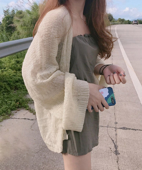 ニット カーディガン レディース 薄手 秋 カーディガン ゆったり 薄い ボリューム 袖 送料無料 即日発送-0