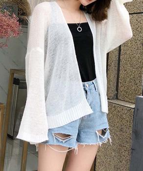 ニット カーディガン レディース 薄手 秋 カーディガン ゆったり 薄い ボリューム 袖 送料無料 即日発送-2