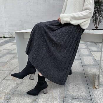 プリーツスカート レディース ウエストゴム ミディアム丈スカート ラメ入り aラインスカート 送料無料 即日発送-5