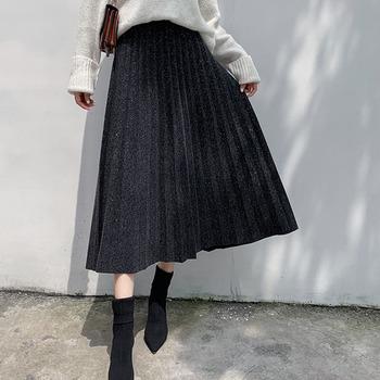 プリーツスカート レディース ウエストゴム ミディアム丈スカート ラメ入り aラインスカート 送料無料 即日発送-6
