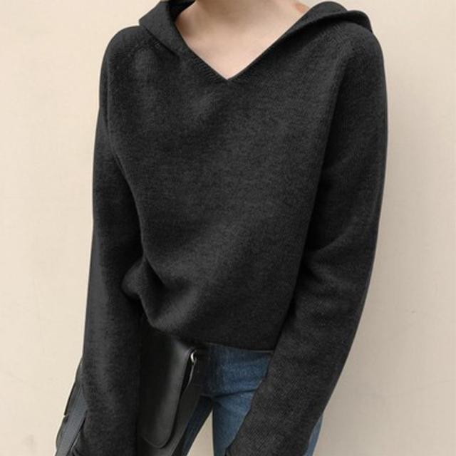 ニットパーカー フード付き ニットトップス レディース Vネック ニットセーター ゆったり 送料無料 即日発送-6