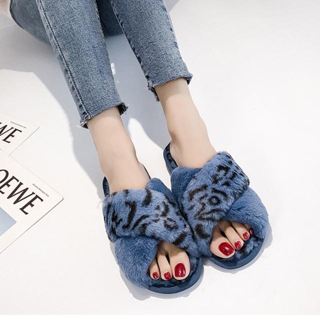 サンダル ファーサンダル レディース レオパード柄 ファースリッパ あったか 滑り止め フラットサンダル 送料無料 即日発送-5