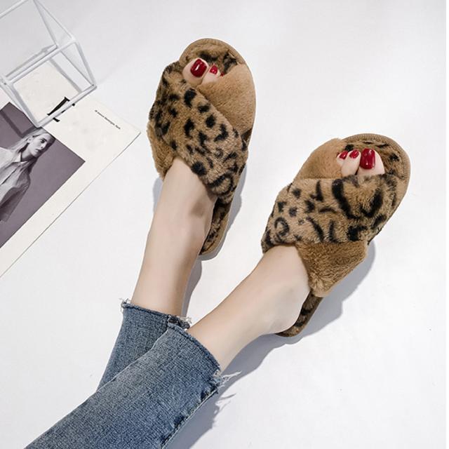 サンダル ファーサンダル レディース レオパード柄 ファースリッパ あったか 滑り止め フラットサンダル 送料無料 即日発送-7