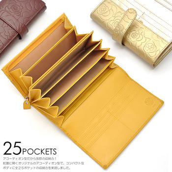 長財布MOMO花柄型押しプレーンレザーアコーディオンウォレット レディース牛革長財布 3色展開 送料無料-4