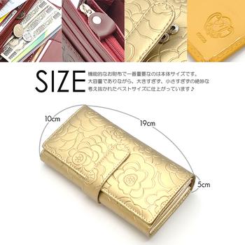 長財布MOMO花柄型押しプレーンレザーアコーディオンウォレット レディース牛革長財布 3色展開 送料無料-5