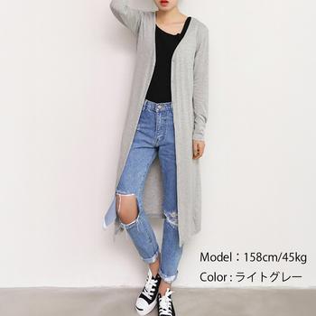 薄手 カーディガン レディース ロングカーディガン 春夏 長袖 カットソー ロング丈 羽織 送料無料 即日発送-4