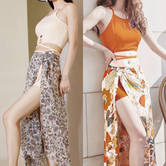 ビキニ レディース パレオ付き3点セット水着 ハイウエスト ショートパンツ リゾート 送料無料 即日発送-9