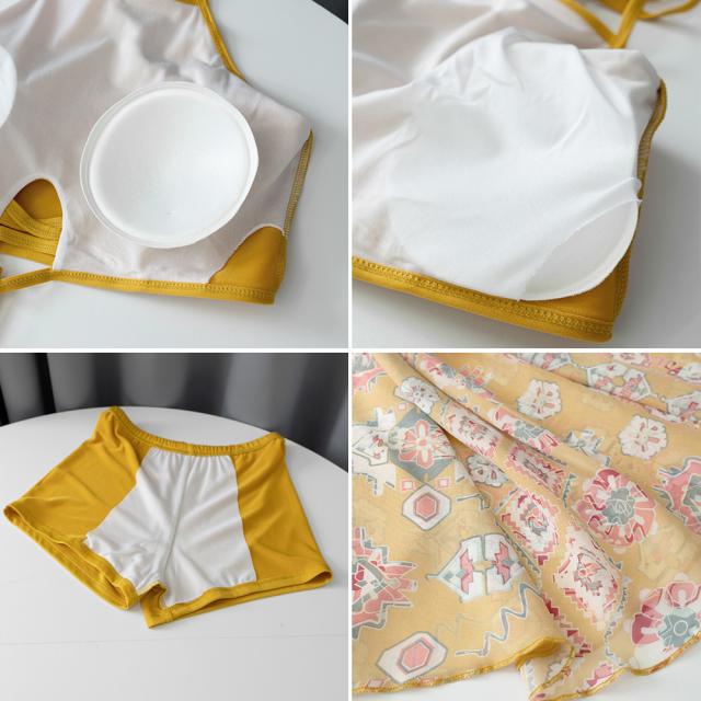 ビキニ レディース パレオ付き3点セット水着 ハイウエスト ショートパンツ リゾート 送料無料 即日発送-3