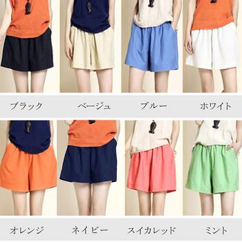 リネン ショートパンツ レディース キュロットパンツ ゆったり ウエストゴム ショーパン 送料無料 即日発送-1