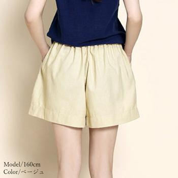 リネン ショートパンツ レディース キュロットパンツ ゆったり ウエストゴム ショーパン 送料無料 即日発送-7