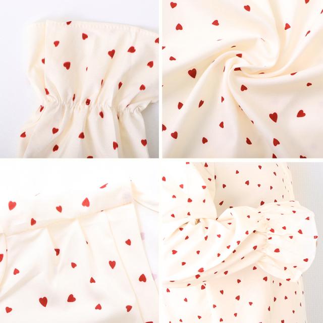 ハート柄 シャツブラウス レディースVネック シフォンシャツ ラッパ袖 トップス 送料無料 即日発送-2