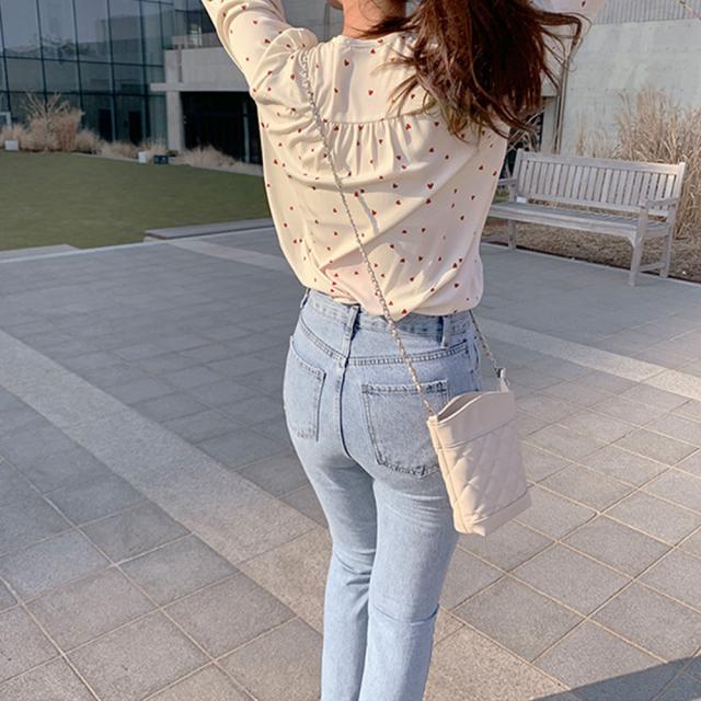 ハート柄 シャツブラウス レディースVネック シフォンシャツ ラッパ袖 トップス 送料無料 即日発送-5