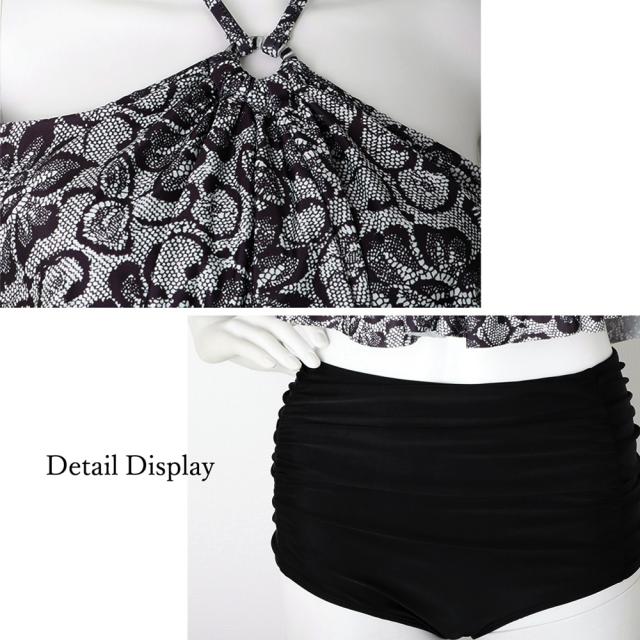 ホルターネック ビキニ レディース セクシー フレア 水着 花柄 ビキニ 2点セット 送料無料 即日発送-2