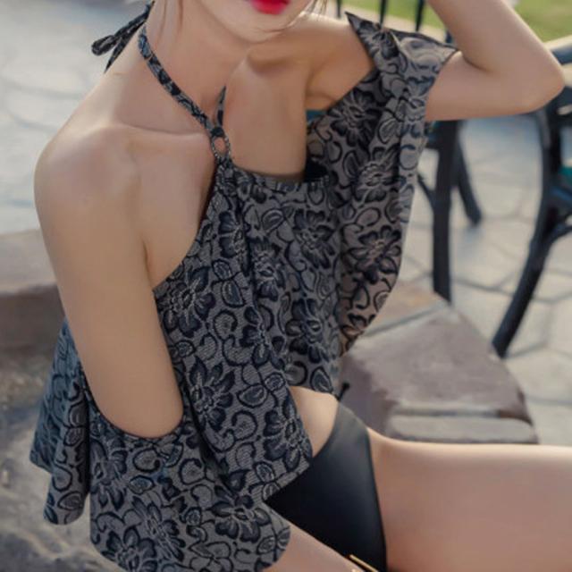 ホルターネック ビキニ レディース セクシー フレア 水着 花柄 ビキニ 2点セット 送料無料 即日発送-6