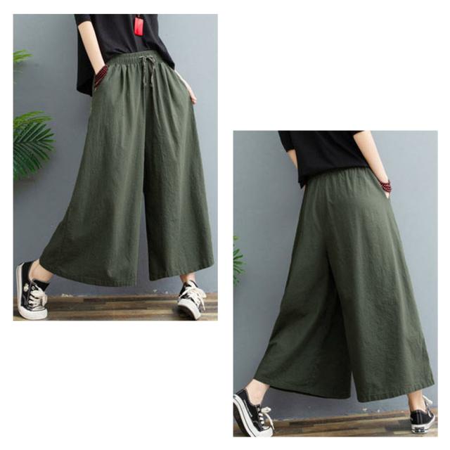 リネンワイドパンツ レデイース ガウチョパンツ スカーチョ ウエストゴム 楽ちん 無地 薄手 送料無料 即日発送-6