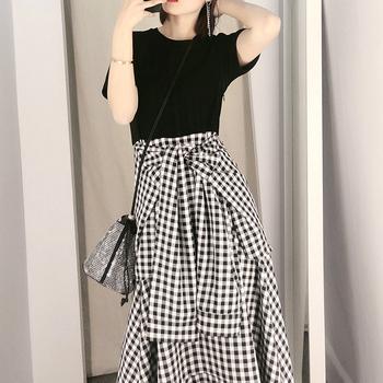 ワンピース 切り替えワンピース 春夏 レディース ギンガムチェック ドッキングワンピ ロング丈 送料無料 即日発送-1